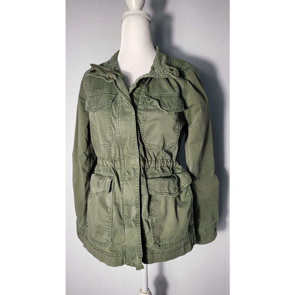 Gap Y2k Army Green Utility Jacket Military Anorak Drawstring Waist Lightweight - Picture 7 of 10
